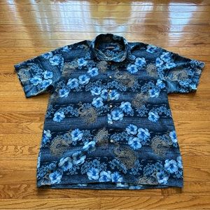 Y2K Island Tropics Royal Hibiscus Dragon Oriental Hawaiian Shirt Size XL
